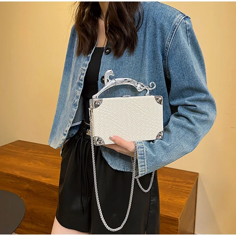 

Women's New Square Chain Leopard Handbag Exquisite Luxurious Crocodile Pattern Ladies Shoulder Bag Party Fashion Crossbody Bags