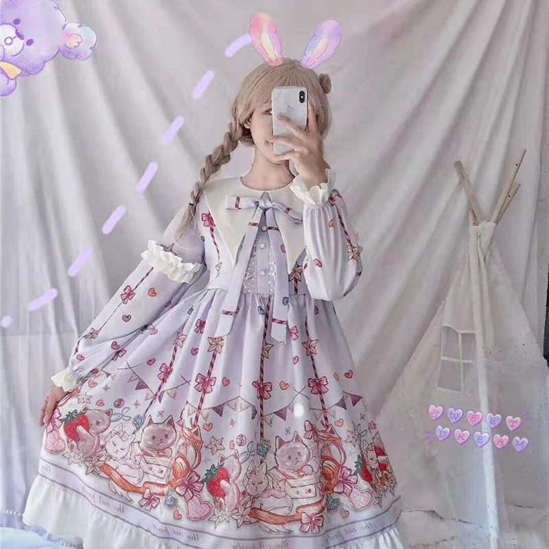 Lolita Dress Sweet Women's Lolita OP Dress Flouncing Lace Trim Japanese Harajuku Long Sleeves Doll Dress Fairy Vestidos
Lolita Dress Sweet Women's Lolita OP Dress Flouncing Lace Trim Japanese Harajuku Long Sleeves Doll Dress Fairy Vestidos