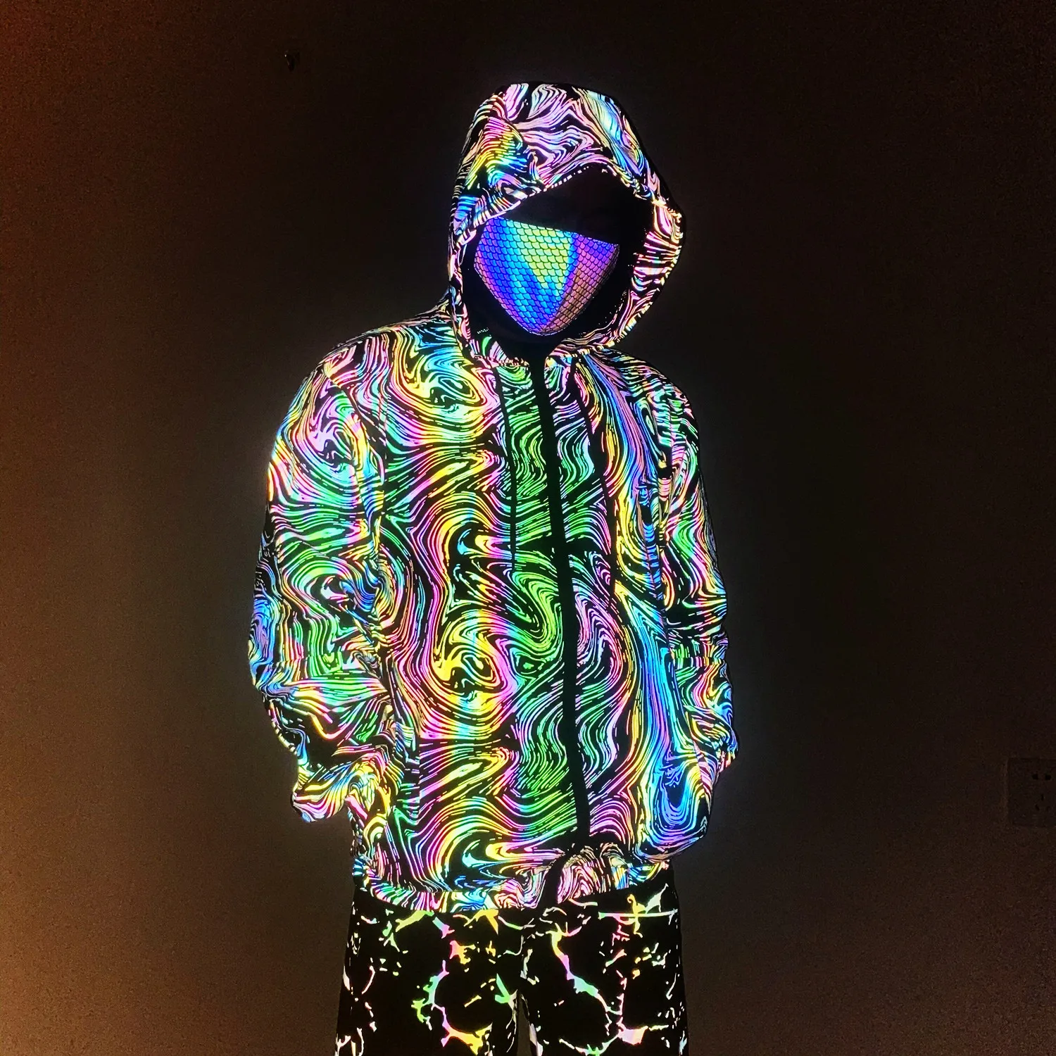 LUCLESAM Men's Reflective Jackets Colorful Starry Sky Pattern Autumn and Winter New Trend Male Stretch Hooded jacket Partywear
LUCLESAM Men's Reflective Jackets Colorful Starry Sky Pattern Autumn and Winter New Trend Male Stretch Hooded jacket Partywear