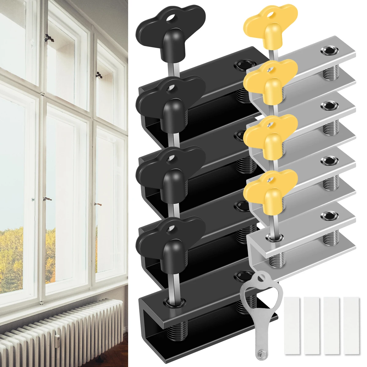 4 Set Window Lock with Keys Aluminium Alloy Window Stopper Child-Proof Mini Security Screw Lock Vertical Horizontal Sliding Door
4 Set Window Lock with Keys Aluminium Alloy Window Stopper Child-Proof Mini Security Screw Lock Vertical Horizontal Sliding Door
