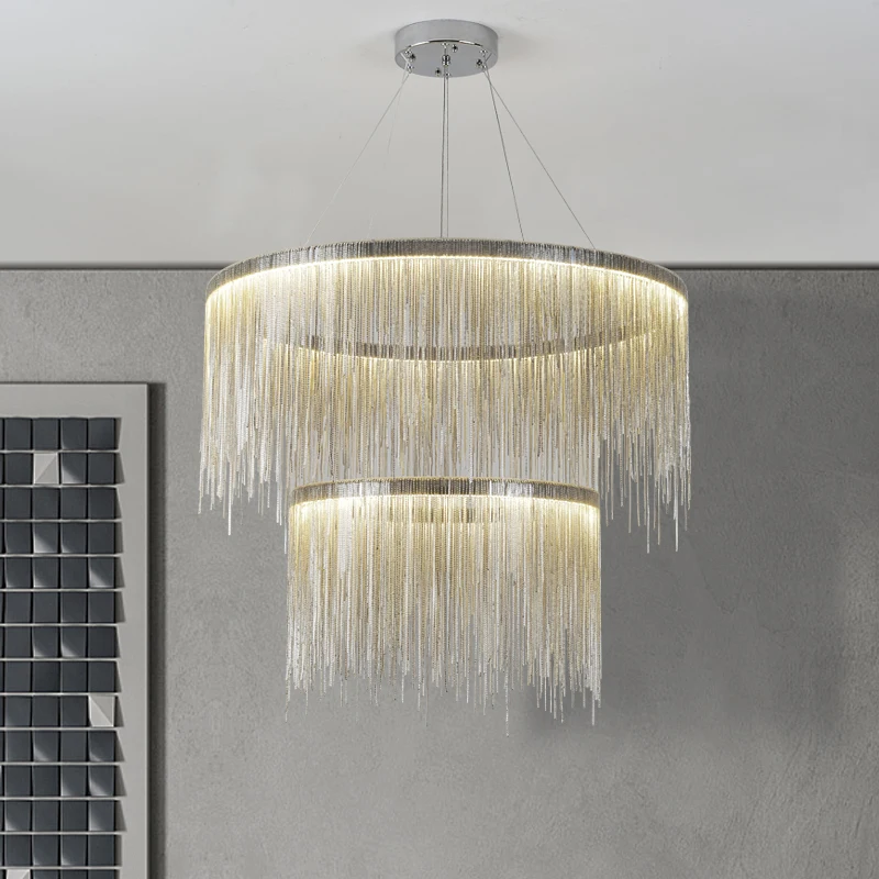 Silver Chain Chandelier For Living Dining Room Modern Home Decor Indoor Lighting Led Creative Round/Rectangle/Arc Design Lustre
Silver Chain Chandelier For Living Dining Room Modern Home Decor Indoor Lighting Led Creative Round/Rectangle/Arc Design Lustre