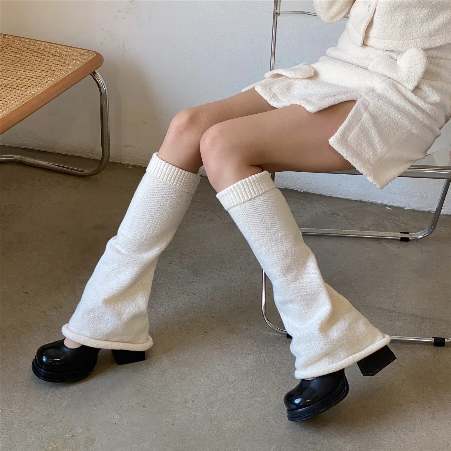 

White Leg Warmers Socks Japanese JK Winter Boot Cuffs Long Warmer Lolita Socks Harajuku Knit Sock Sets Thigh Garter Fur Socks