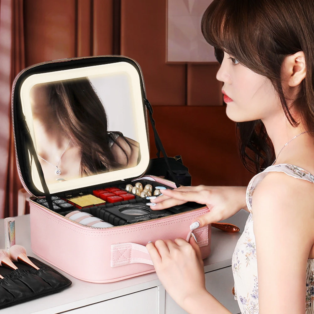 2023 Smart LED Cosmetic Case with Mirror Cosmetic Bag Large Capacity Fashion Portable Storage Bag Travel Makeup Bags for Women
2023 Smart LED Cosmetic Case with Mirror Cosmetic Bag Large Capacity Fashion Portable Storage Bag Travel Makeup Bags for Women