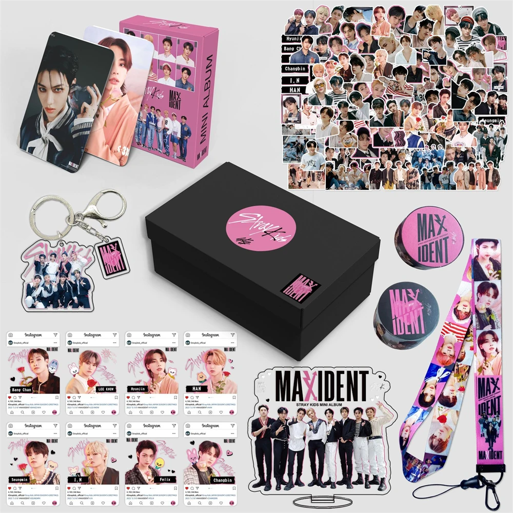KPOP Stray Kids Album MAXIDENT Gift Box Photocard Keychain Tape Lanyard Sticker Acrylic Stand Gift Packages Fans Collectibles
KPOP Stray Kids Album MAXIDENT Gift Box Photocard Keychain Tape Lanyard Sticker Acrylic Stand Gift Packages Fans Collectibles