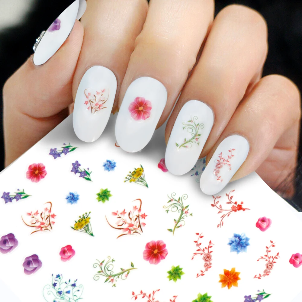 

1Sheet Coloful Flower Leaf 3D Stickers on Nails Decoration Adhesive Decals DIY Nail Art Sticker UV Gel Slider Manicure Wraps &Q2
