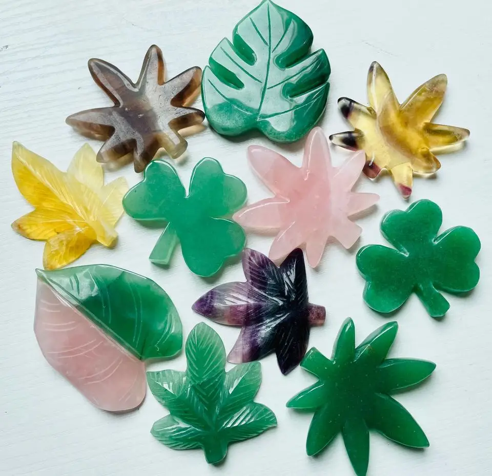 Leaf Shaped Craft Moss Agate Crystals Quartz Natural Hand Carved Fluorite Crystal Palm Leaf For Home Decoration
Leaf Shaped Craft Moss Agate Crystals Quartz Natural Hand Carved Fluorite Crystal Palm Leaf For Home Decoration