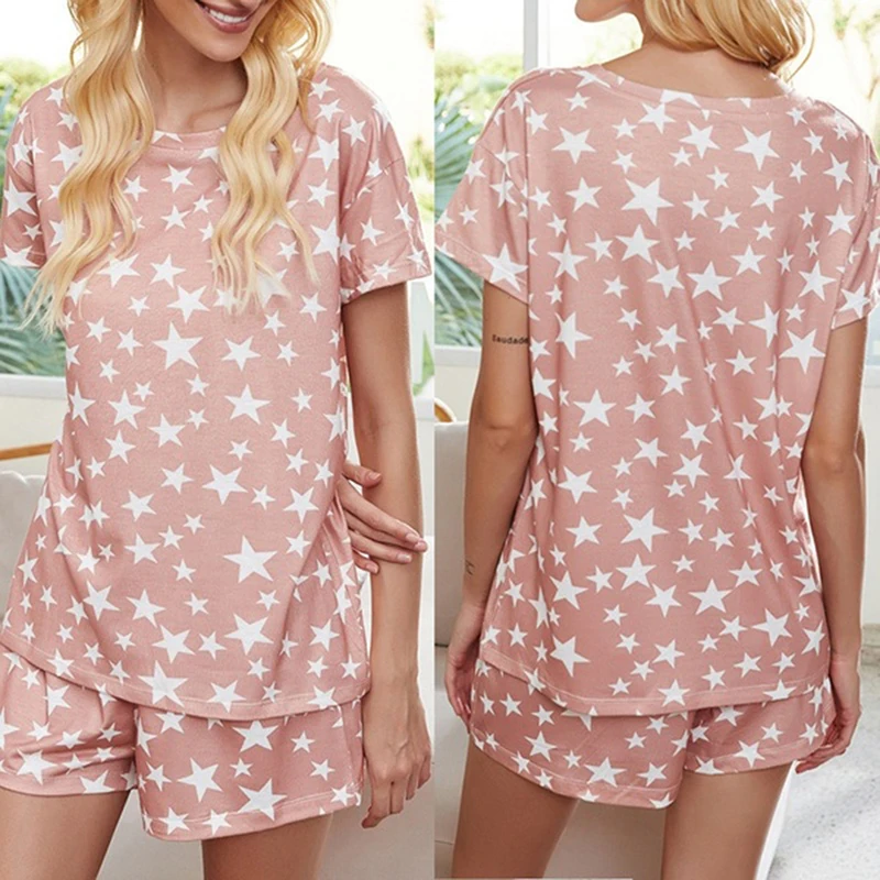Fashion 2PCS Set Nightwear Women Stars Print Short Sleeve Pajama Set Night Lounge Top Shorts Sleepwear Pijama Mujer Verano
Fashion 2PCS Set Nightwear Women Stars Print Short Sleeve Pajama Set Night Lounge Top Shorts Sleepwear Pijama Mujer Verano