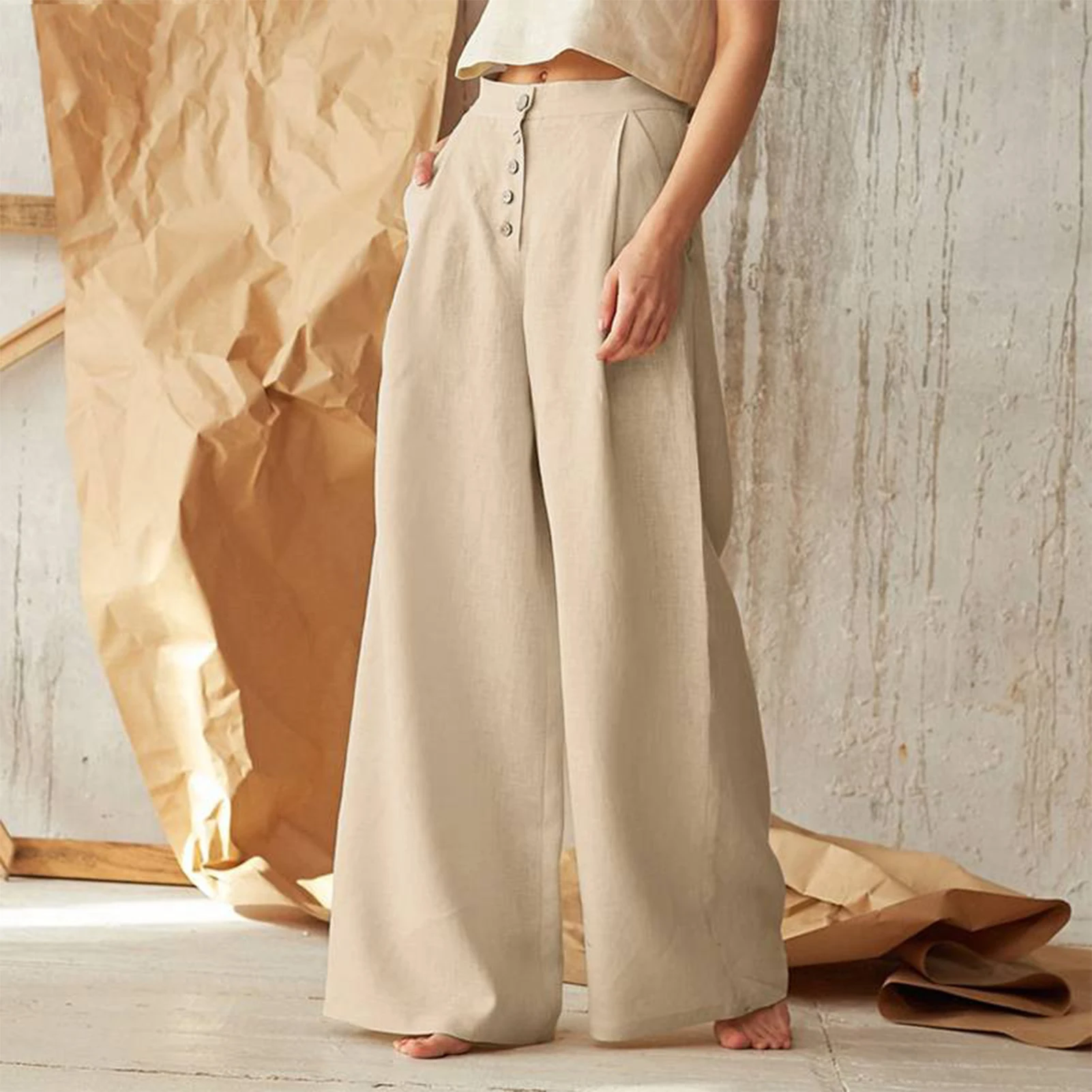 Women Baggy Trousers Casual Cotton Straight Trousers High Waist Fashion Simple with Pockets Buttons Elegant Trousers
Women Baggy Trousers Casual Cotton Straight Trousers High Waist Fashion Simple with Pockets Buttons Elegant Trousers