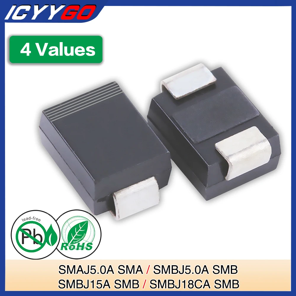 4 Values TVS SMD Diode SMBJ5.0A SMAJ5.0A SMBJ18CA SMBJ15A SMA SMB Unidirectional Channel Transient Voltage Suppessor Diodes
4 Values TVS SMD Diode SMBJ5.0A SMAJ5.0A SMBJ18CA SMBJ15A SMA SMB Unidirectional Channel Transient Voltage Suppessor Diodes