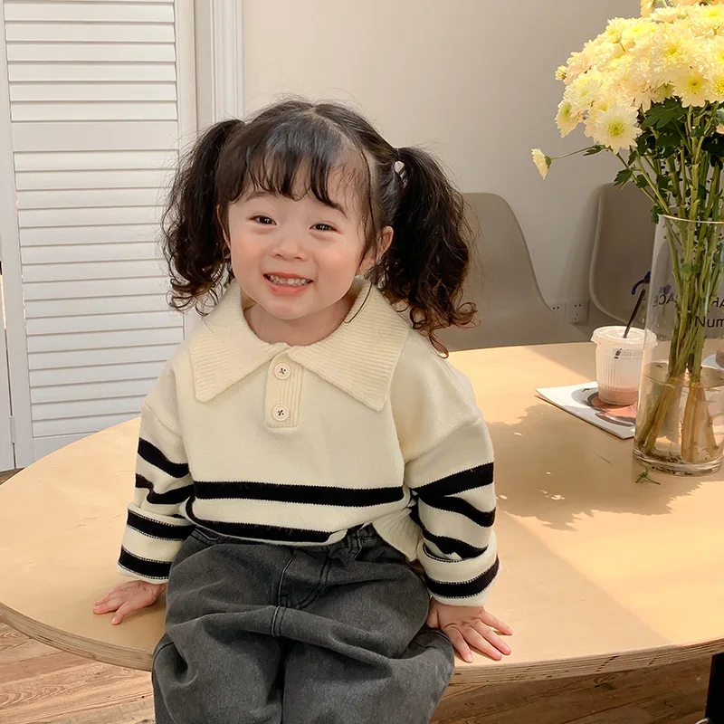Children Casual Striped Pullover Sweater Loose Turn-down Collar Long Sleeves Tops Girl New Soft Comfortable Sweaters cardigan
Children Casual Striped Pullover Sweater Loose Turn-down Collar Long Sleeves Tops Girl New Soft Comfortable Sweaters cardigan