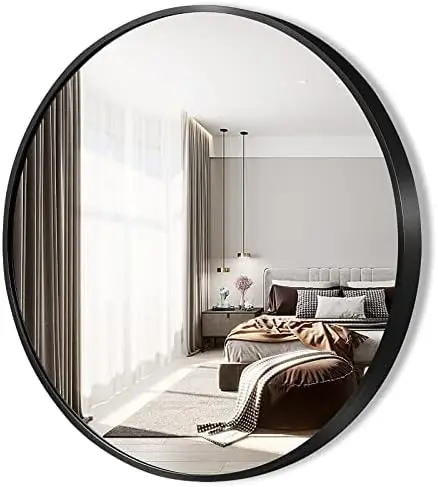

Inch Round Gold Bathroom Mirror, Circle Vanity Mirror with Premium Brushed Gold Metal Frame for Entryways, Washrooms, Living Ro