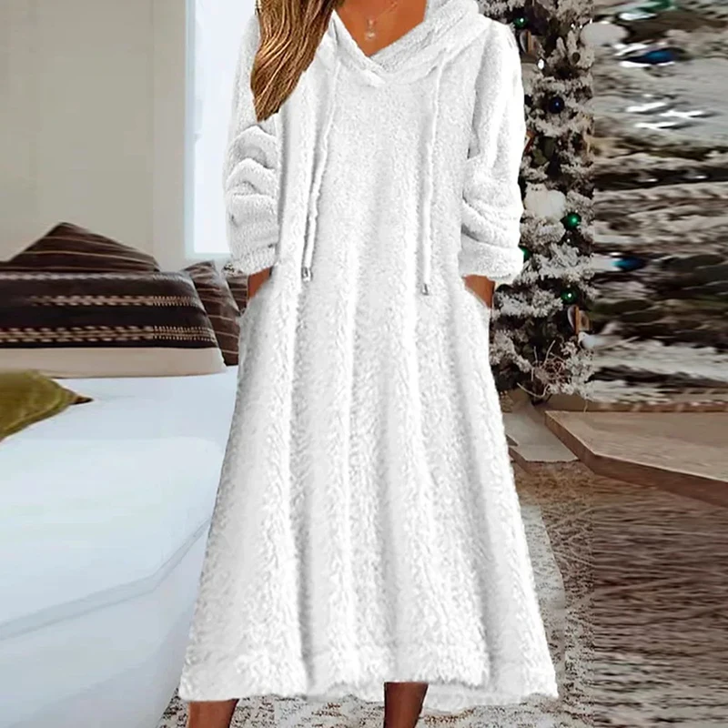 Casual Women Drawstring Pocket Maxi Dress Vintage Solid Long Sleeve Sweatshirt Dress New Autumn Winter Loose Fleece Hooded Dress
Casual Women Drawstring Pocket Maxi Dress Vintage Solid Long Sleeve Sweatshirt Dress New Autumn Winter Loose Fleece Hooded Dress