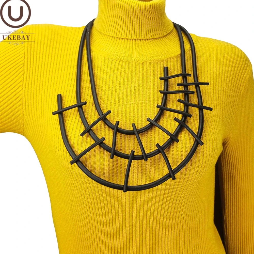 

UKEBAY New Geometric Designer Necklaces For Women Handmade Rubber Necklace Punk Style Gothic Accessories Sweater Chains