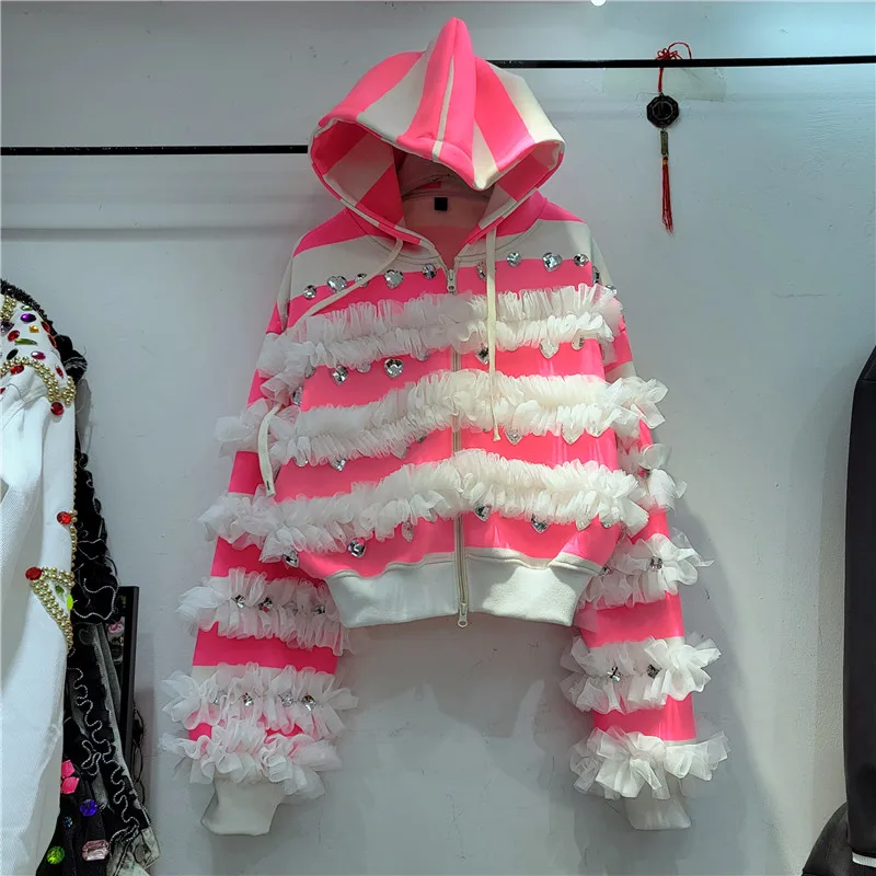 Lace Diamond Korean Style Hoodies Casual Zipper Cardigan Outerwear Women's Coats 2022 New Fall Winter Hooded Striped Jackets Top
Lace Diamond Korean Style Hoodies Casual Zipper Cardigan Outerwear Women's Coats 2022 New Fall Winter Hooded Striped Jackets Top