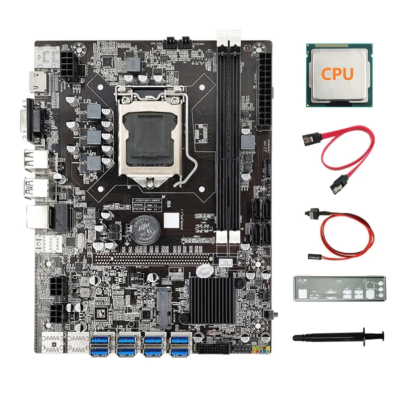 B75 8USB ETH Mining Motherboard+CPU+Baffle+SATA Cable+Switch Cable+Thermal Grease+Thermal Pad BTC Miner Motherboard
B75 8USB ETH Mining Motherboard+CPU+Baffle+SATA Cable+Switch Cable+Thermal Grease+Thermal Pad BTC Miner Motherboard