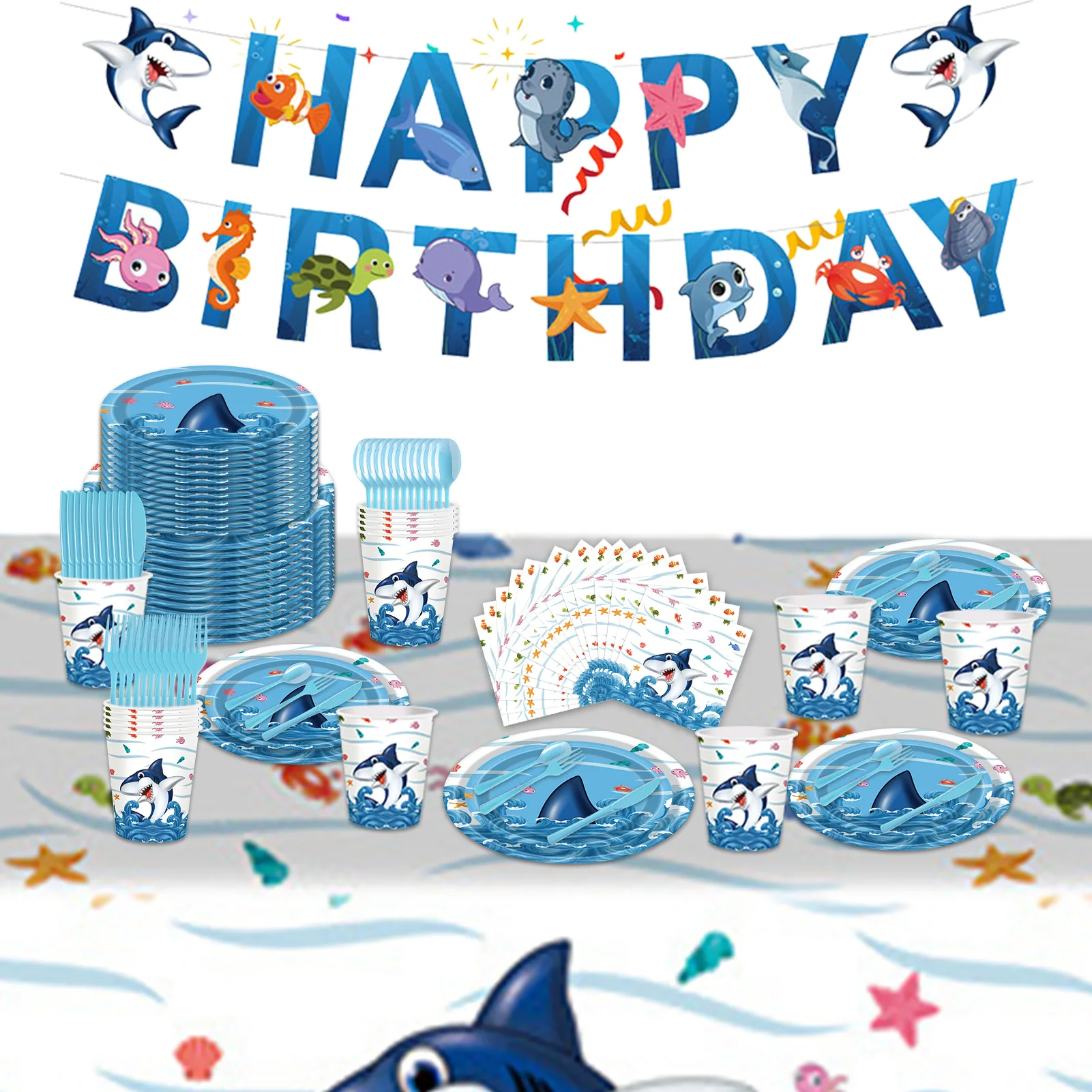 Marine Life Pirate Shark Theme Party Decoration Cultery Tablecloth Birthday Decor Ocean Theme Birthday Party Supplies
Marine Life Pirate Shark Theme Party Decoration Cultery Tablecloth Birthday Decor Ocean Theme Birthday Party Supplies