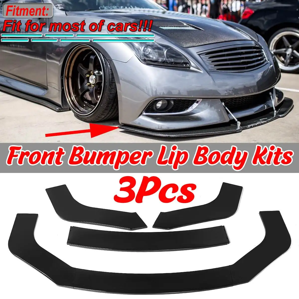 3pcs Car Universal Front Lip Bumper Splitter Diffuser For Infiniti Q50 Q60 Q70 G25 G37 For AUDI A3 A4 A6 A8 Q3 Q5 Q7 RS5 RS6 RS7
3pcs Car Universal Front Lip Bumper Splitter Diffuser For Infiniti Q50 Q60 Q70 G25 G37 For AUDI A3 A4 A6 A8 Q3 Q5 Q7 RS5 RS6 RS7