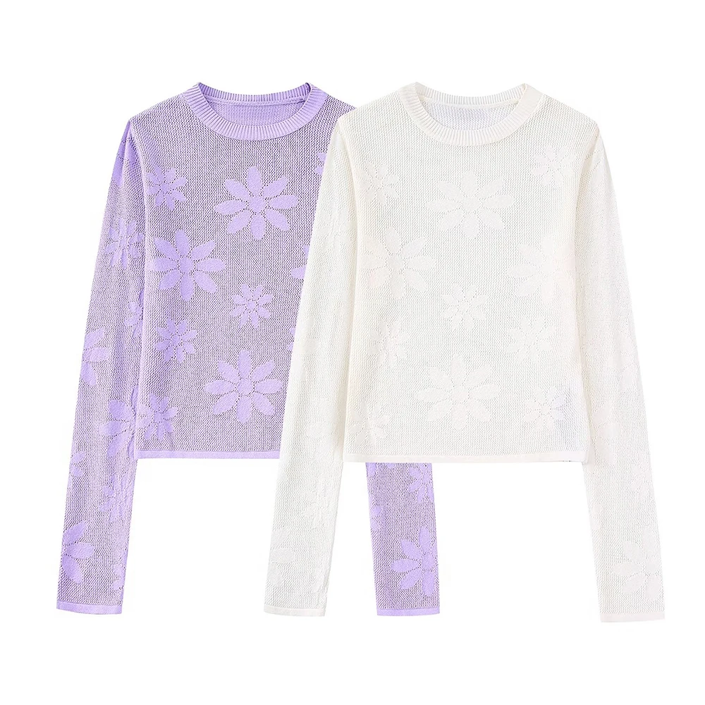 Women's 2022 New Flower Pattern Jacquard Mesh Cloth Knit Sweater Casual Fashion Round Neck Retro Female Chic Short Pullover
Women's 2022 New Flower Pattern Jacquard Mesh Cloth Knit Sweater Casual Fashion Round Neck Retro Female Chic Short Pullover