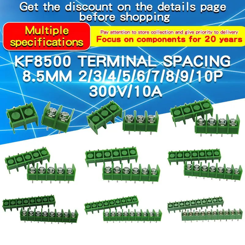 1PCS KF8500 8.5mm Pitch Connector Pcb Screw Terminal Block 2/3/4/5/6/7/8/9/10Pin 10A 300V
1PCS KF8500 8.5mm Pitch Connector Pcb Screw Terminal Block 2/3/4/5/6/7/8/9/10Pin 10A 300V