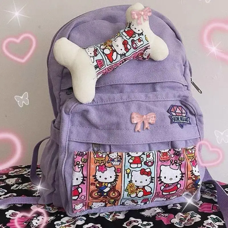 

Homemade Hello Kitty Backpack Millennium Spicy Girl Niche Purple Taro Kitty Student Schoolbag Sanrio Anime Girl Backpack Gift