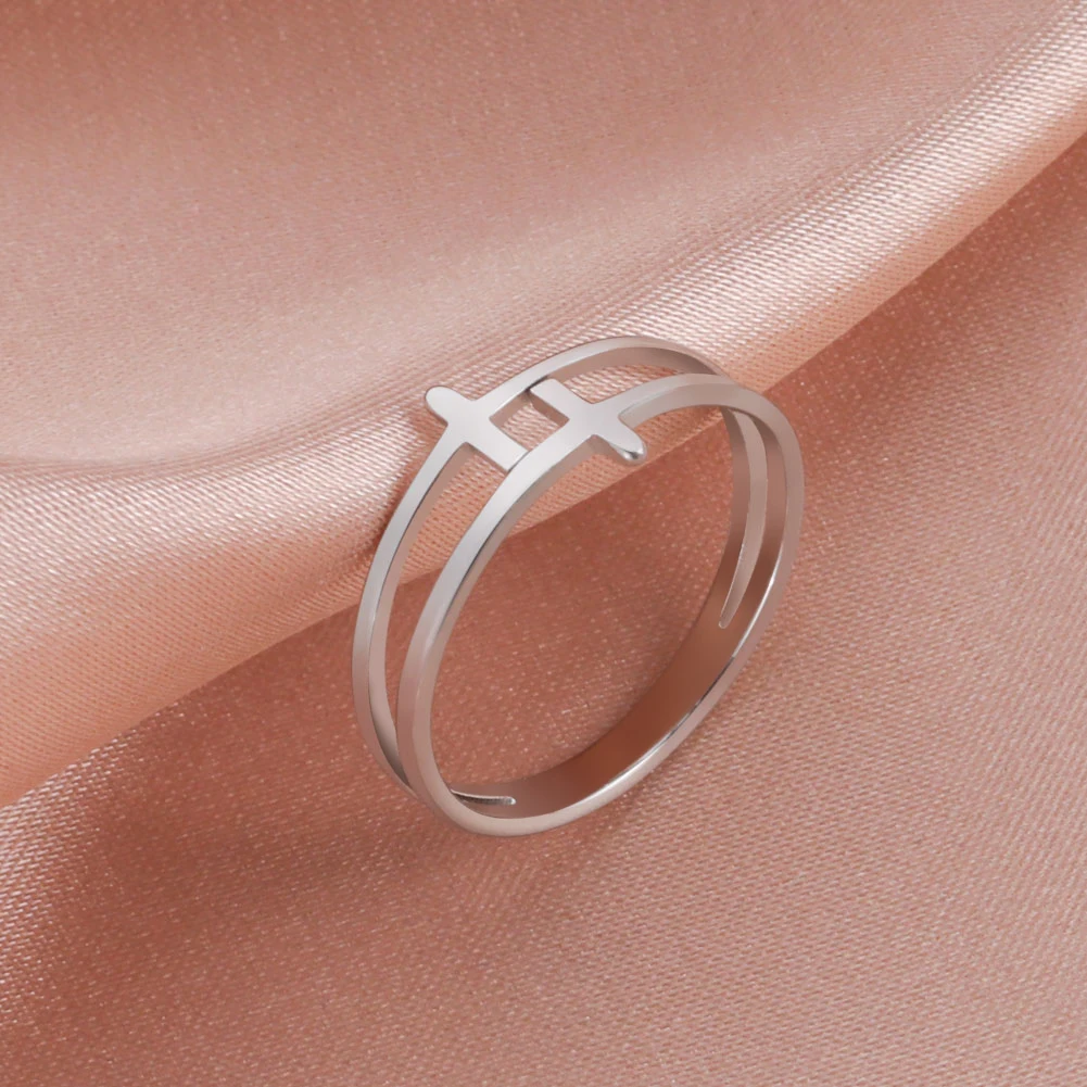 Women's Ring Staggered Double Cross Rings Simple Stainless Steel Rings Jewelry Wedding Momeny Gift for Lover
Women's Ring Staggered Double Cross Rings Simple Stainless Steel Rings Jewelry Wedding Momeny Gift for Lover