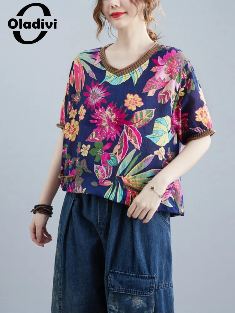 Oladivi Fashion Flower Print Casual Loose Cotton Linen Blouses Women Summer 2022 Oversized Shirts Big Size Tops Tunics 9998 4XL
Oladivi Fashion Flower Print Casual Loose Cotton Linen Blouses Women Summer 2022 Oversized Shirts Big Size Tops Tunics 9998 4XL
