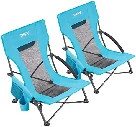 

Пляжное кресло 2 шт. в упаковке, легкое с сумкой для хранения и держателем для чашек, удобное и портативное, для переноски или рюкзака, для низкого пляжа
