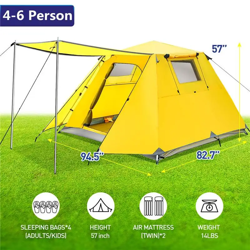 4 People Automatic Camping Tent Waterproof Outdoor Instant Set up Awning Tent Protable Backpacking Camping Hiking Large Family 
4 People Automatic Camping Tent Waterproof Outdoor Instant Set up Awning Tent Protable Backpacking Camping Hiking Large Family