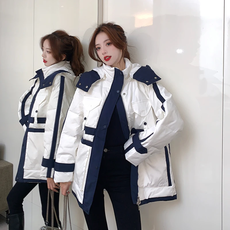 Women White Down Parka Jacket Coat Color Contrast Baggy Winter Waterproof Thicken Warm Duck Feather Down Female Hooded Outwear
Women White Down Parka Jacket Coat Color Contrast Baggy Winter Waterproof Thicken Warm Duck Feather Down Female Hooded Outwear