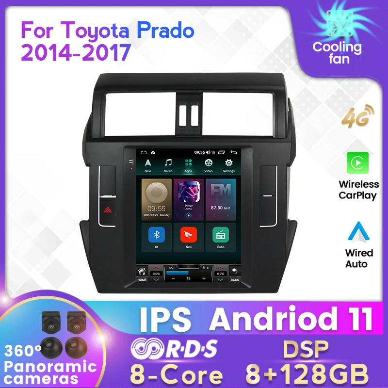 8 + 128G Android 11 для Toyota Land Cruiser Prado 150 2013 - 2017 мультимедийный стереопроигрыватель Tesla Type