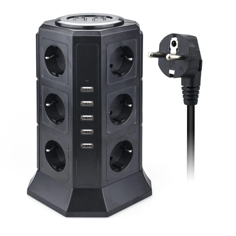 Tower Multi Power Strip Vertical EU Plug 12 Way Outlets Sockets with 5 USB Overload Protector Switch Multiple Vertical Power Str
Tower Multi Power Strip Vertical EU Plug 12 Way Outlets Sockets with 5 USB Overload Protector Switch Multiple Vertical Power Str