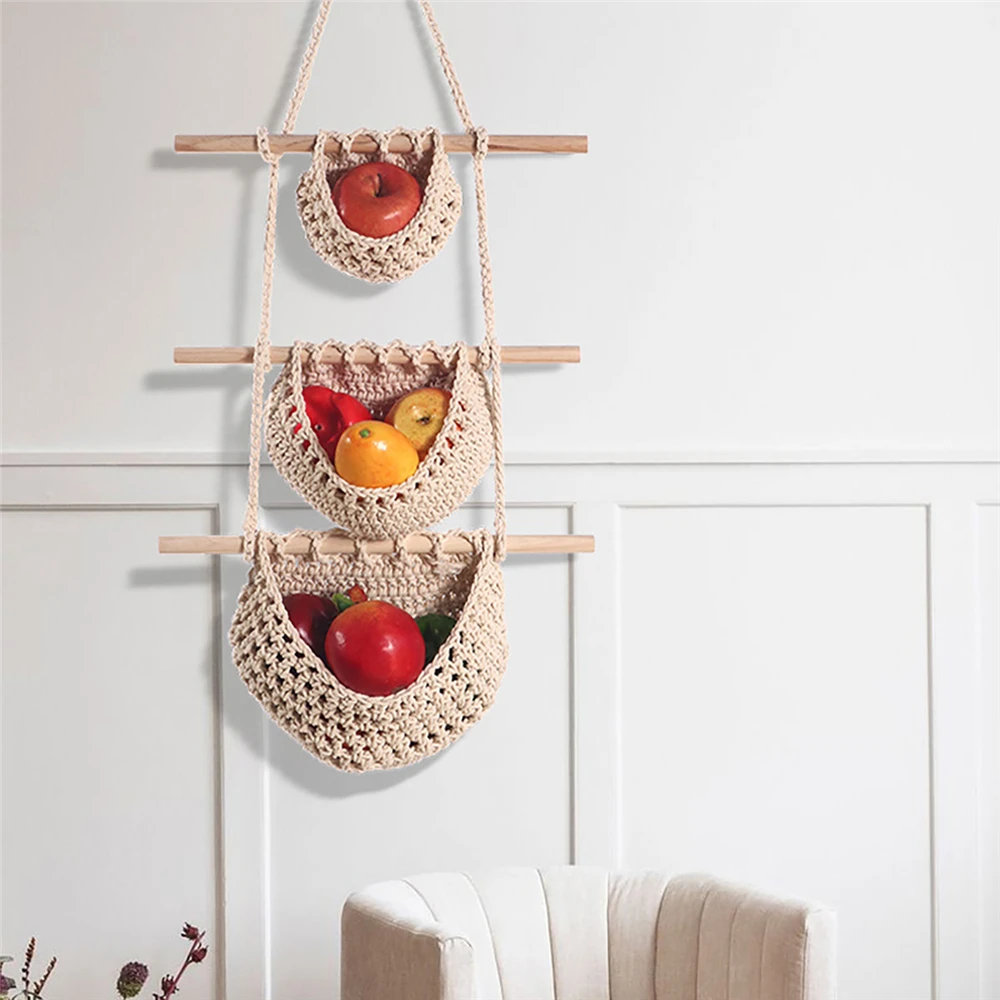 Three Layer Fruit Hanging Basket Bohemian Woven Cotton Fruit Net Bag Home Kitchen Wall Hanging Plant Pot Storage Container
Three Layer Fruit Hanging Basket Bohemian Woven Cotton Fruit Net Bag Home Kitchen Wall Hanging Plant Pot Storage Container