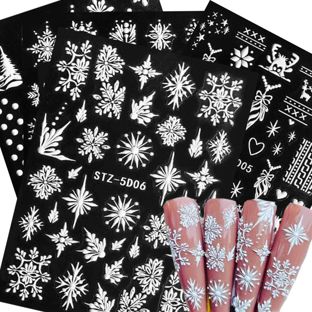 4Pcs/Set 5D White Snowflakes Embossed Nail Sticker Christmas New Year Nail Art Design Decals Winter Flower Manicure Slider
4Pcs/Set 5D White Snowflakes Embossed Nail Sticker Christmas New Year Nail Art Design Decals Winter Flower Manicure Slider