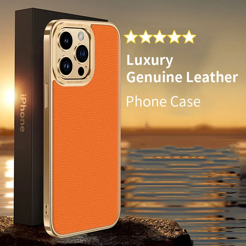 Luxury Genuine Leather Phone Case For iPhone 12 14 13 Pro Max Plating Frame Metal Lens Protection Real Leather Soft Phone Cover
Luxury Genuine Leather Phone Case For iPhone 12 14 13 Pro Max Plating Frame Metal Lens Protection Real Leather Soft Phone Cover