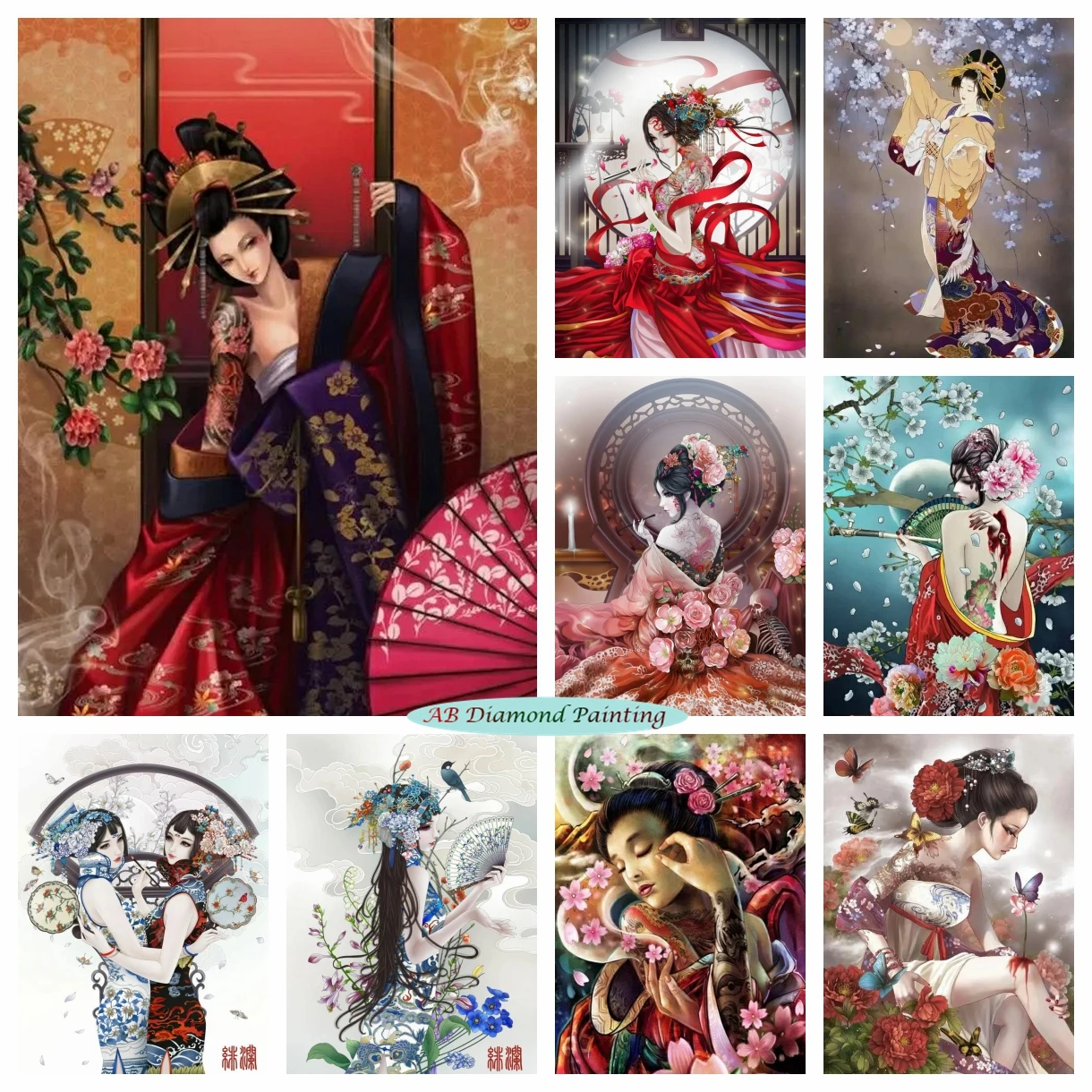 

Алмазная живопись "сделай сам" 5D AB сверла, вышивка гейши, женщина, живопись, японское кимоно, искусство, наборы для вышивки крестиком, портрет, домашний декор