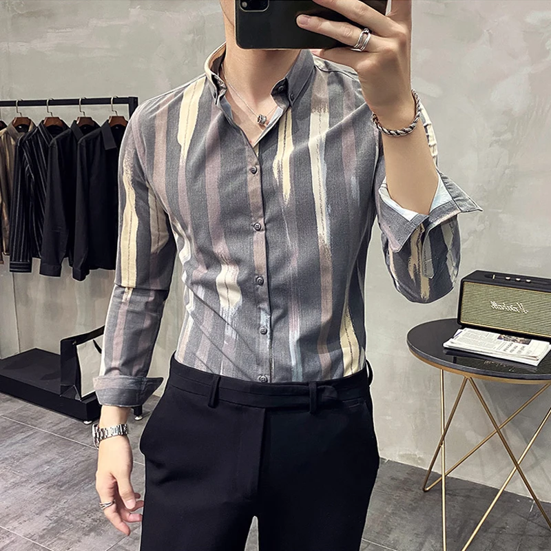 Camisas De Hombre Manga Larga Fashion Gradient Striped Printed Slim Fit Mens Casual Shirts Korean Style Long Sleeved Shirt Men
Camisas De Hombre Manga Larga Fashion Gradient Striped Printed Slim Fit Mens Casual Shirts Korean Style Long Sleeved Shirt Men