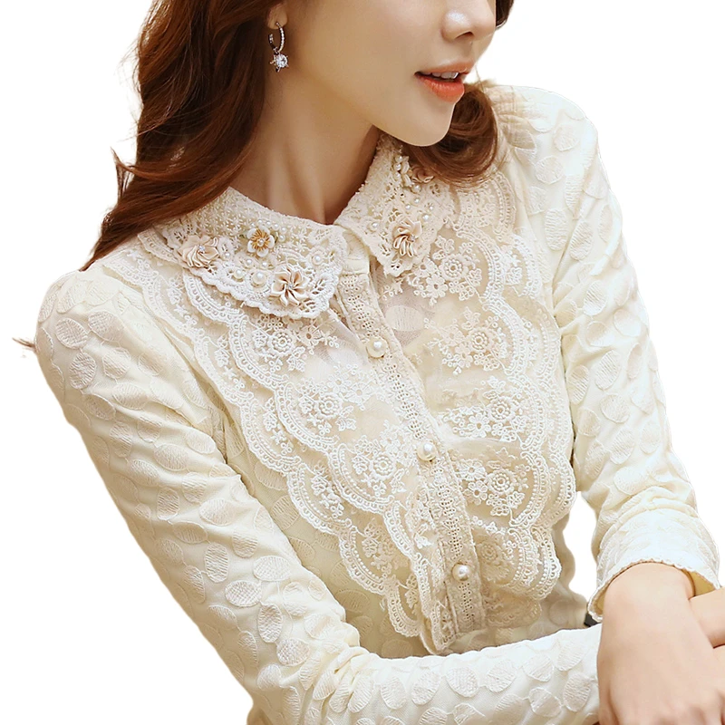 Lace Embroidery Flower Women Blouse And Shirts Turn-Down Collar Solid Slim Office Lady Elegant Outwear Tops Thicken Warm Tops
Lace Embroidery Flower Women Blouse And Shirts Turn-Down Collar Solid Slim Office Lady Elegant Outwear Tops Thicken Warm Tops
