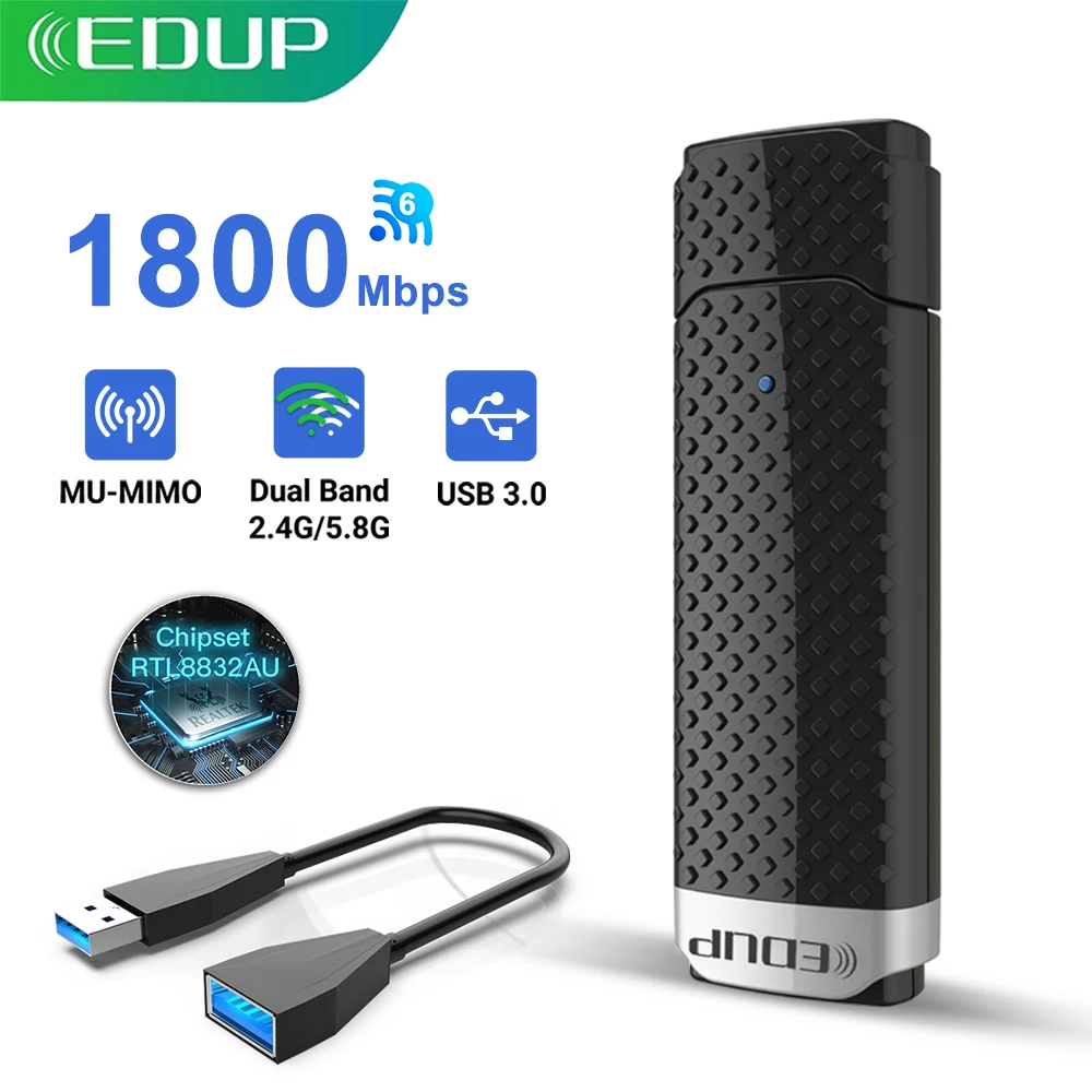 EDUP 1800Mbps WiFi6 USB Adapter 5Ghz WiFi Adapter Wireless Network Card Dual Band WiFi Adapter 802.11AX for Computer Win10/11
EDUP 1800Mbps WiFi6 USB Adapter 5Ghz WiFi Adapter Wireless Network Card Dual Band WiFi Adapter 802.11AX for Computer Win10/11