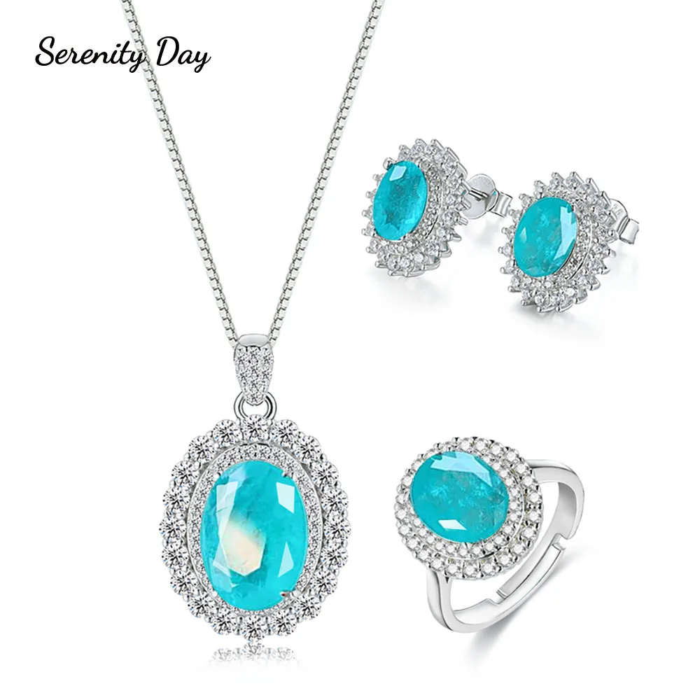 Serenity Day 100% Solid S925 Sterling Silver Set Vintage Oval Paraiba Tourmaline Necklace Earrings Rings Women Jewelry Sets
Serenity Day 100% Solid S925 Sterling Silver Set Vintage Oval Paraiba Tourmaline Necklace Earrings Rings Women Jewelry Sets