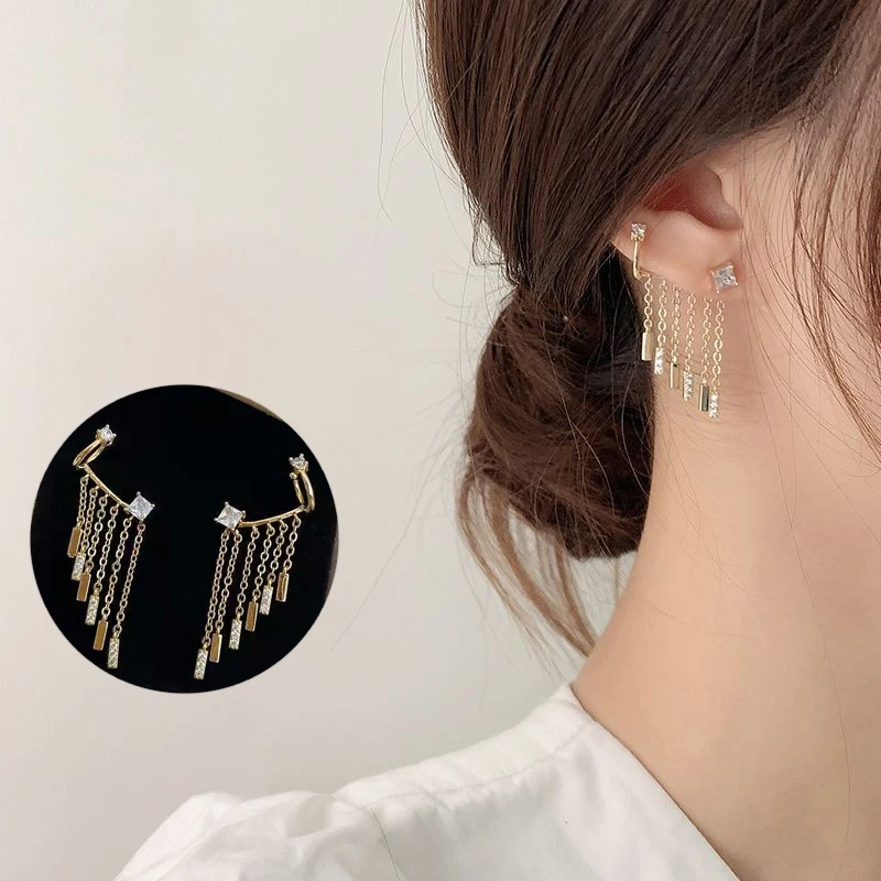 Gold Color Tassel Zircon Earrings for Women Rhinestone Korean Earrings Ear Clip All-in-one Luxury Jewelry Gifts Trend New 2022
Gold Color Tassel Zircon Earrings for Women Rhinestone Korean Earrings Ear Clip All-in-one Luxury Jewelry Gifts Trend New 2022