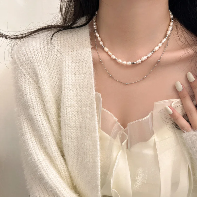 

Minar Retro Baroque Freshwater Pearl Beaded Necklaces for Women Double Layered Silver Chain Strand Chokers Necklace Wholesale