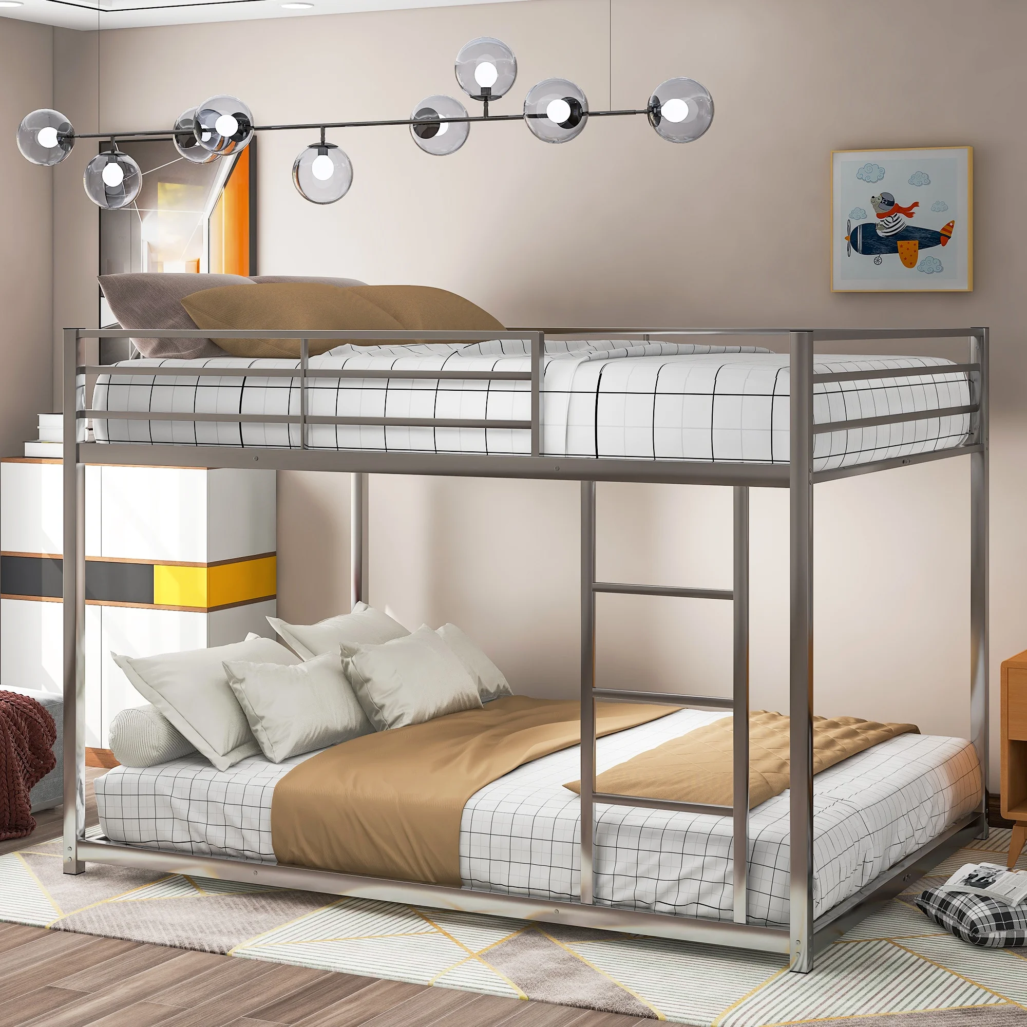 Full over Full Metal Bunk Bed, Low Bunk Bed with Ladder, Silver(New SKU:MF285536AAN)
Full over Full Metal Bunk Bed, Low Bunk Bed with Ladder, Silver(New SKU:MF285536AAN)