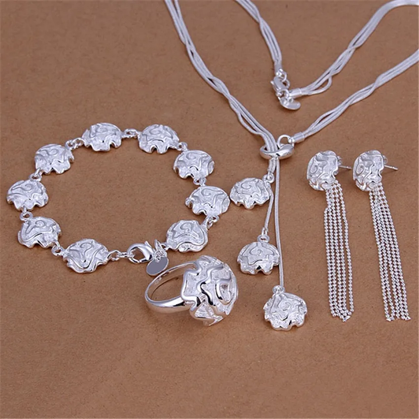 New romantic Rose flower 925 Sterling Silver rings Bracelets necklaces stud earrings Jewelry set for women Fashion Party gifts
New romantic Rose flower 925 Sterling Silver rings Bracelets necklaces stud earrings Jewelry set for women Fashion Party gifts