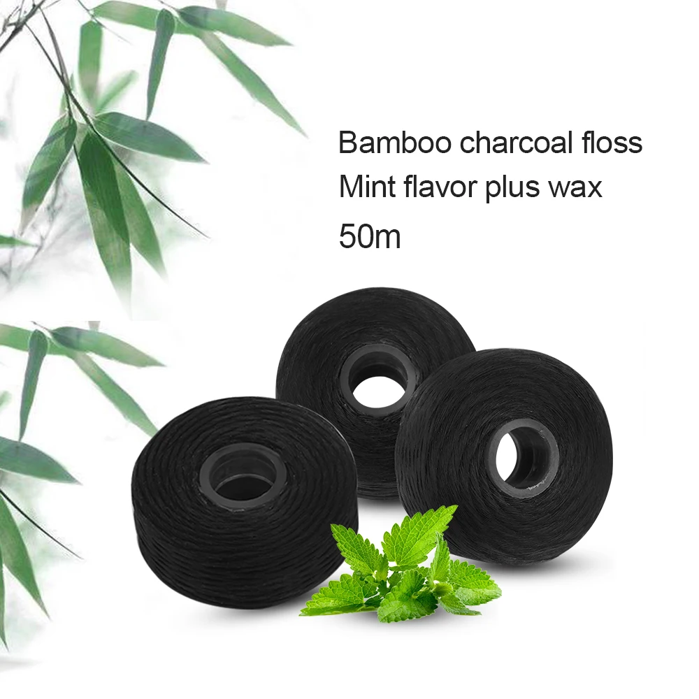 

50M Bamboo Charcoal Dental Flosser Mint Flavor Built-In Spool Wire Toothpick Flosser 5Pcs/Pack Teeth Floss Oral Hygiene