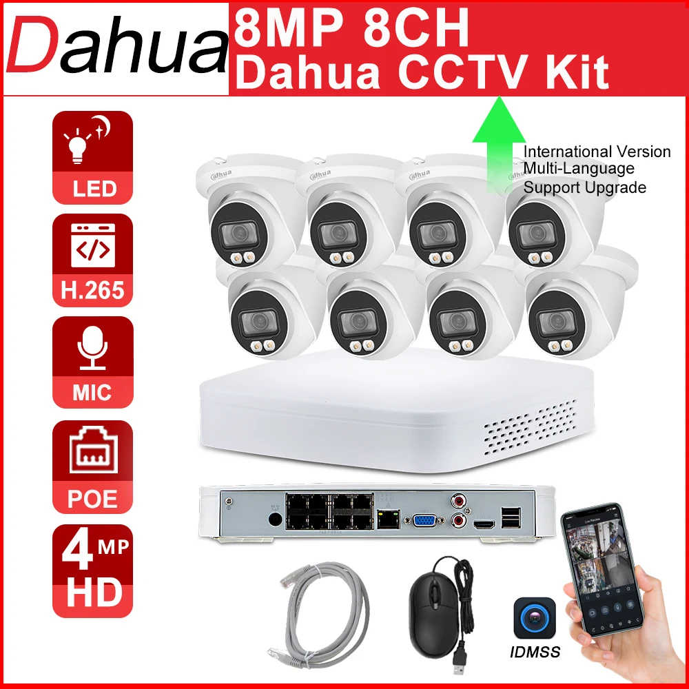 

Dahua CCTV kit POE NVR 4K NVR4108-8P-4KS2 4MP IP Camera IPC-HDW3449TM-AS-LED 8CH ColorVu Security Protection Surveillance System