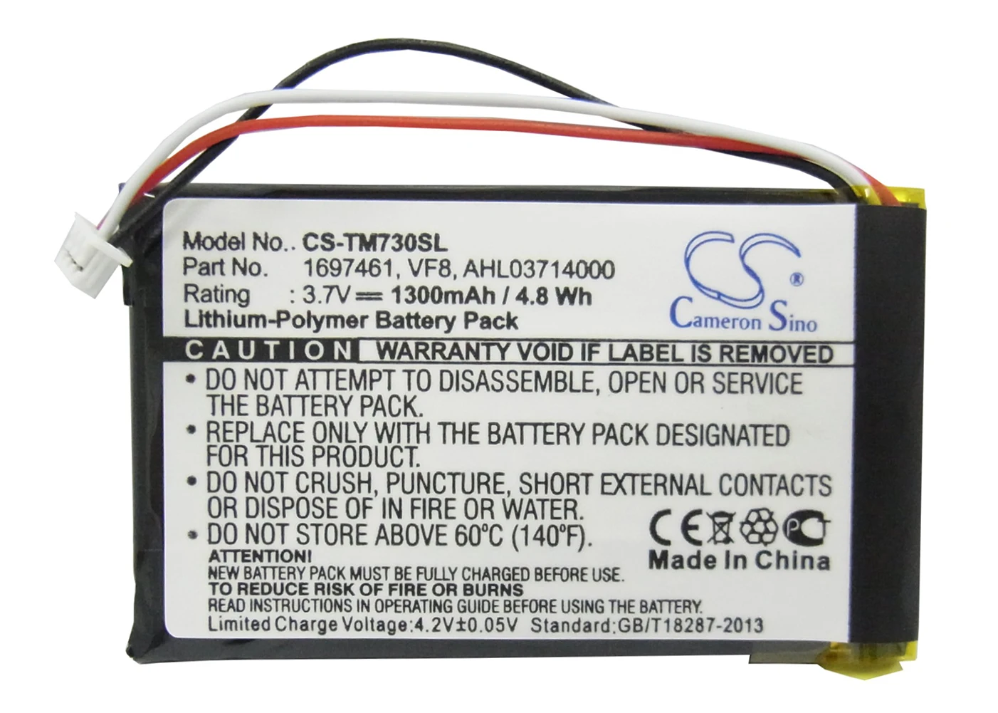Cameron Sino 1300mA Battery for TomTom Go 530 Live, Go 630, Go 630T, Go 720, GO 730 1697461, AHL03714000, VF8
Cameron Sino 1300mA Battery for TomTom Go 530 Live, Go 630, Go 630T, Go 720, GO 730 1697461, AHL03714000, VF8