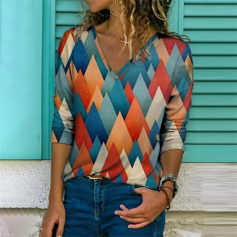 Ladies 3D Geometry Print T Shirt Long Sleeve Women V-Neck Loose Tee Tops 2021 New Summer Plus Size Casual Streetwear Top Clothes
Ladies 3D Geometry Print T Shirt Long Sleeve Women V-Neck Loose Tee Tops 2021 New Summer Plus Size Casual Streetwear Top Clothes