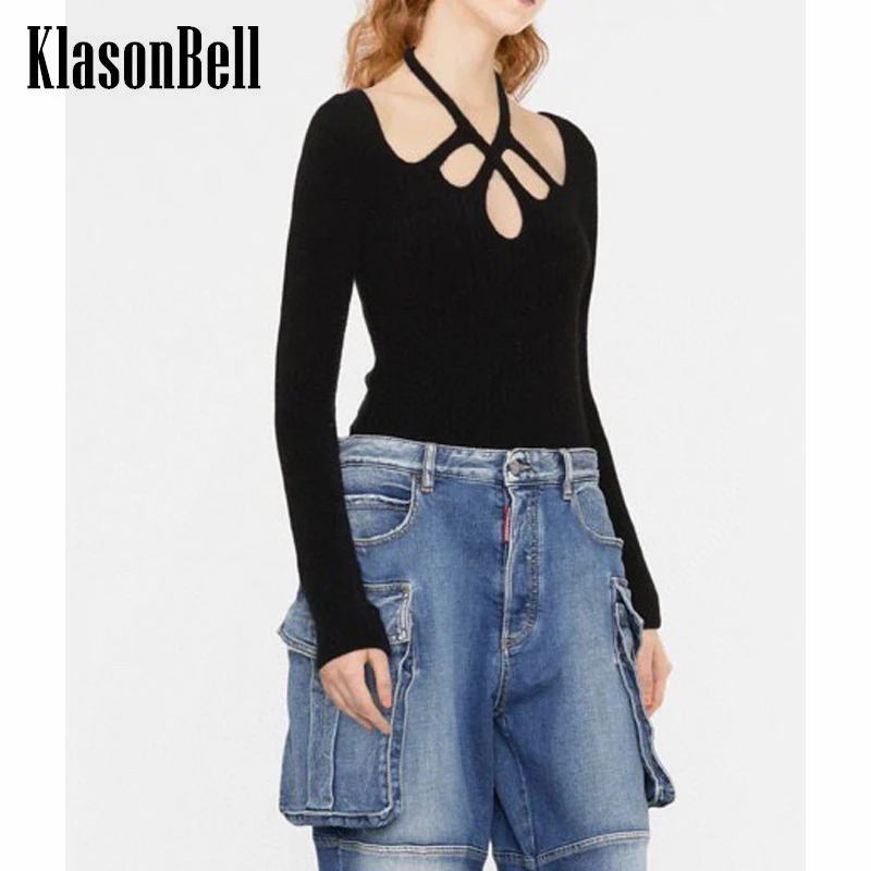 9.24 KlasonBell Fashion Ribbed-Knit Hollow Out Slim Halter Black Pullover Knitwear Women
9.24 KlasonBell Fashion Ribbed-Knit Hollow Out Slim Halter Black Pullover Knitwear Women