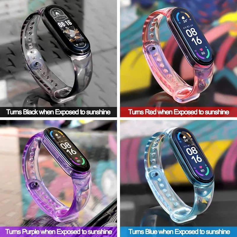 Ремешок для часов Xiaomi Mi Band 7 6 5 4 3, прозрачный силиконовый браслет с изменением цвета для Mi Band 6 5 band7
Ремешок для часов Xiaomi Mi Band 7 6 5 4 3, прозрачный силиконовый браслет с изменением цвета для Mi Band 6 5 band7