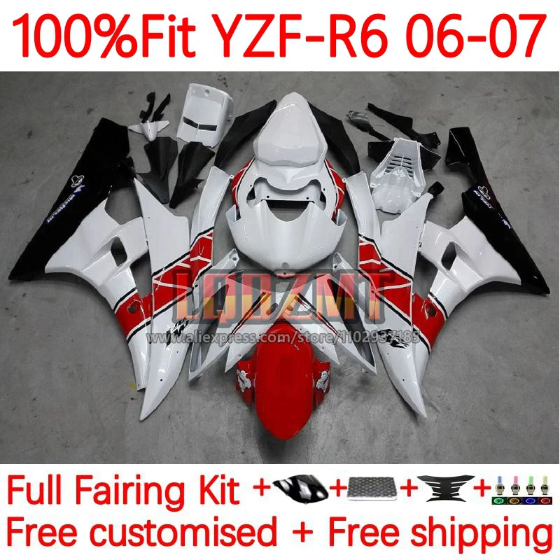 

White red Injection Fairing For YAMAHA YZF-R6 YZF R6 600CC R 6 600 CC YZF-600 YZFR6 2006 2007 YZF600 06 07 OEM Frame 26No.23